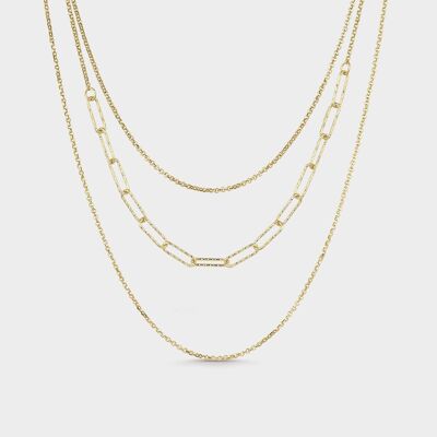Gold-plated silver textured triple necklace.
