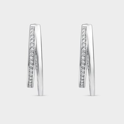 Silver earrings with white zircons hoop