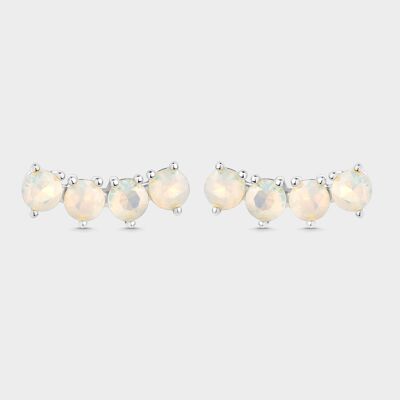 Boucles d'oreilles opale blanche ligne courbe