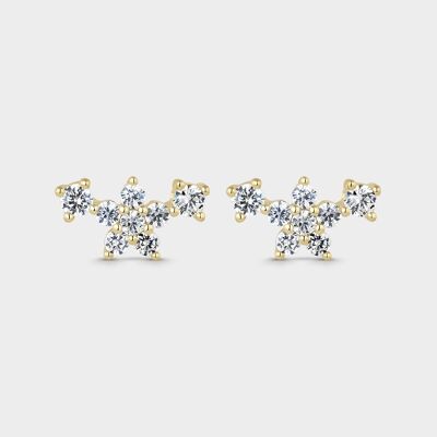 Gold-plated flower earrings with white zircons