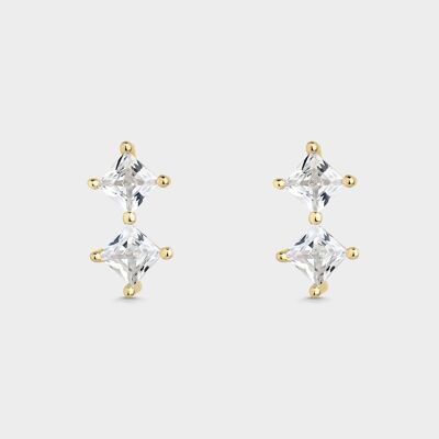 Gold rhombus earrings with white zircons