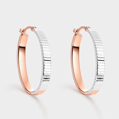 Two-tone textured diamond-cut hoop earrings