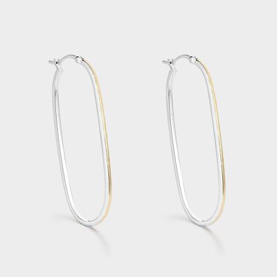 Two-tone oval and elongated hoop earrings