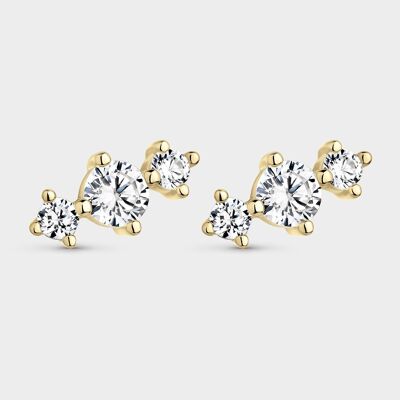 Gold-plated earrings with white zircons in claws