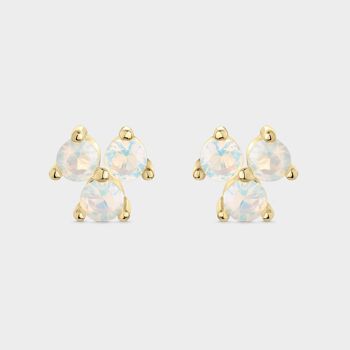 Boucles d'oreilles plaqué or avec opales blanches en griffes 1