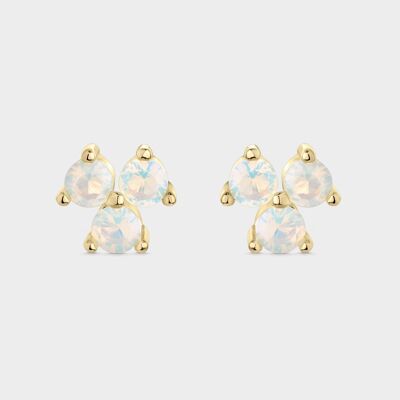 Boucles d'oreilles plaqué or avec opales blanches en griffes