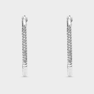 Boucles d'oreilles créoles rectangulaires et zircons blancs