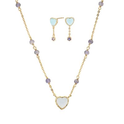 Coffret cadeau collier + boucles d'oreilles calcédoine et iolite