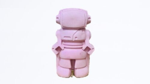 Figurine déco - robot en béton rose pastel