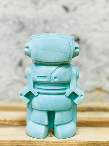 Figurine déco - robot en béton turquoise 2