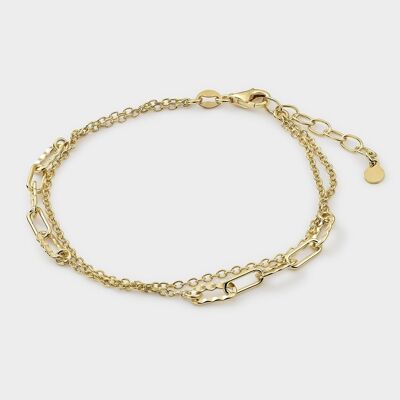 Pulsera baño oro eslabones de nudo y rectangulares