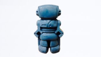 Figurine déco - robot en béton bleu pétrole 1