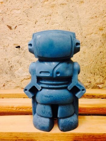 Figurine déco - robot en béton bleu pétrole 2
