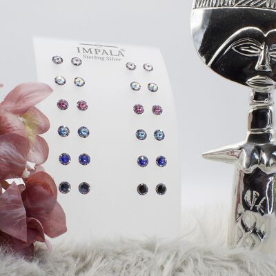 Display with stud earrings Colorado 925 silver with crystal stones