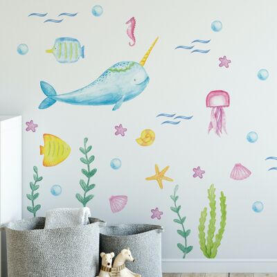 Colorful Narwhal Wall Stickers