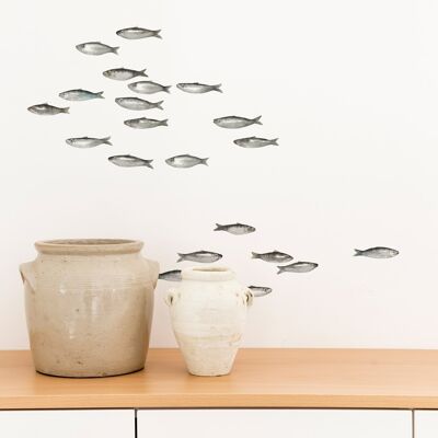 watercolor sardines wall sticker