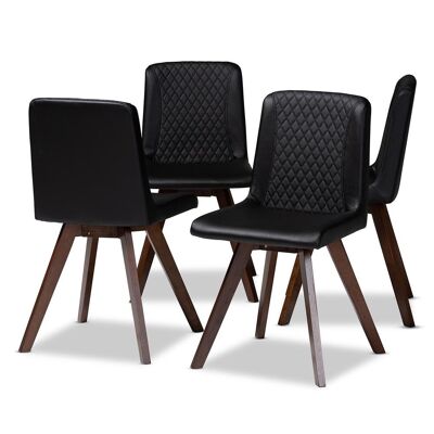 Baxton Studio Pernille Set di 4 sedie da pranzo in legno imbottite e imbottite in ecopelle nera di transizione moderna