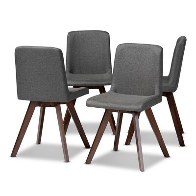Baxton Studio Pernille Set di 4 sedie da pranzo in legno imbottite in tessuto grigio transitorio moderno con finitura in noce