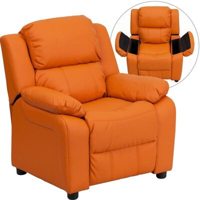 Sedia reclinabile per bambini in vinile arancione contemporanea imbottita deluxe con braccioli