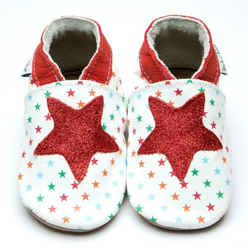 Leather Children's/Baby shoes - Starry Multi Star/Red Glitter