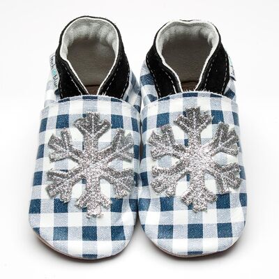 Leather Children's/Baby shoes - Snowflake Gingham/Silver Glitter