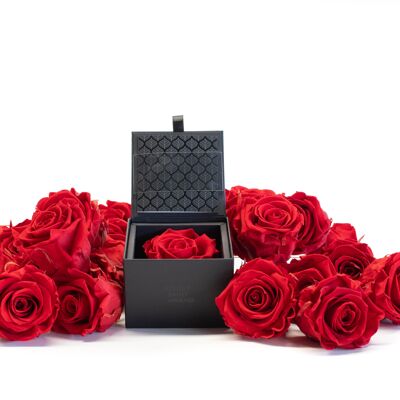 Estuche/Caja una rosa roja preservada - Tarjeta personalizable - Regalo chic y eterno - Colección Un secret "My Love"