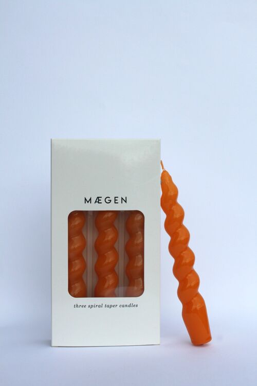 Spiral Taper Candles in Tangerine (pack of 3)