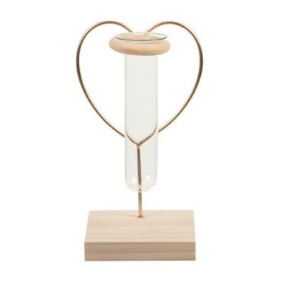 Vaso soliflore cuore in metallo e legno - 17 cm