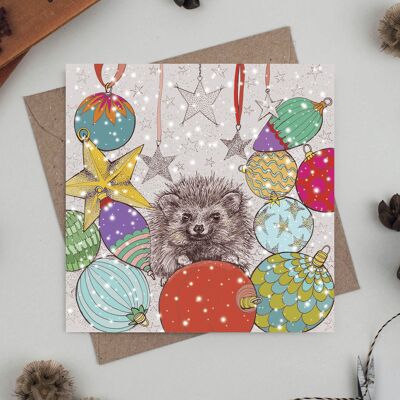Hedgehog and Baubles Greeting Card