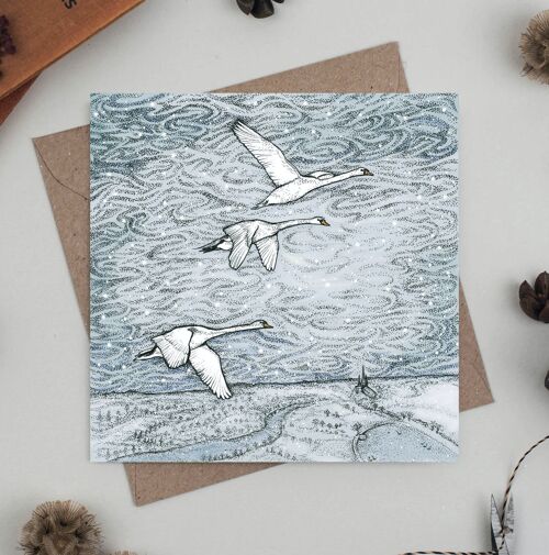 Swans Flying Greeting Card