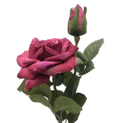 Fuchsia artificial rose with Andrea buttons - 45 cm