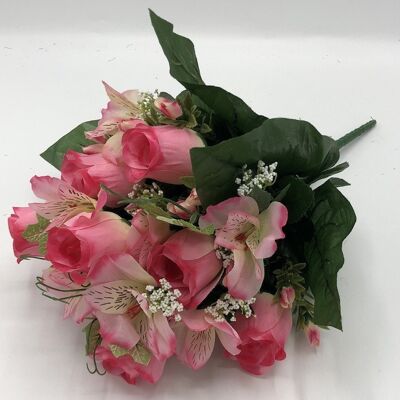 Pfahl aus rosa Alstroemeria und Engelsefeu – Sortiment in cremigem Rosa und Lila – 40 cm
