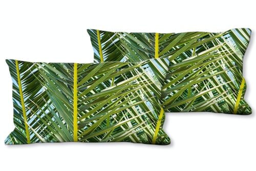 Deko-Foto-Kissen Set (2 Stk.), Motiv: Palmenfächer 2 - Größe: 80 x 40 cm - Premium Kissenhülle, Zierkissen, Dekokissen, Fotokissen, Kissenbezug