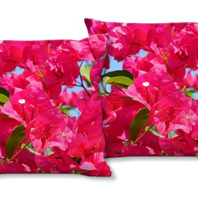 Deko-Foto-Kissen Set (2 Stk.), Motiv: Pinke Bougainvillea-Blüte - Größe: 40 x 40 cm - Premium Kissenhülle, Zierkissen, Dekokissen, Fotokissen, Kissenbezug