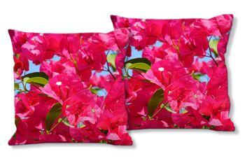 Ensemble de coussins photo décoratifs (2 pièces), motif : fleur de bougainvillier rose - taille : 40 x 40 cm - housse de coussin premium, coussin décoratif, coussin décoratif, coussin photo, housse de coussin 1