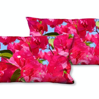 Deko-Foto-Kissen Set (2 Stk.), Motiv: Pinke Bougainvillea-Blüte - Größe: 80 x 40 cm - Premium Kissenhülle, Zierkissen, Dekokissen, Fotokissen, Kissenbezug