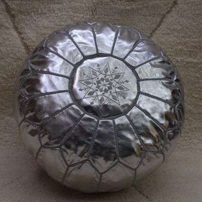 Pouf Marocchino In Pelle Argento