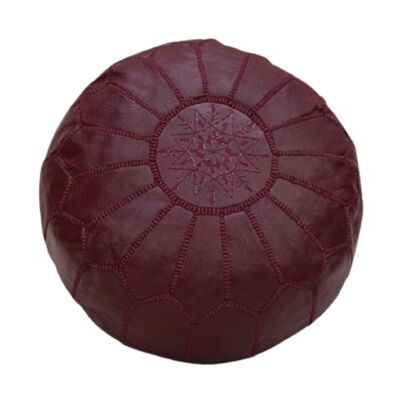 Moroccan burgundy leather pouf