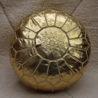 Golden Moroccan leather pouf