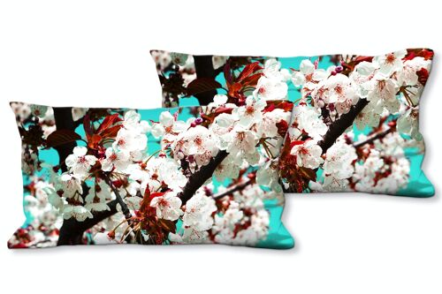 Deko-Foto-Kissen Set (2 Stk.), Motiv: Japan-Style Kirschblüte 2 - Größe: 80 x 40 cm - Premium Kissenhülle, Zierkissen, Dekokissen, Fotokissen, Kissenbezug