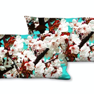 Deko-Foto-Kissen Set (2 Stk.), Motiv: Japan-Style Kirschblüte 2 - Größe: 80 x 40 cm - Premium Kissenhülle, Zierkissen, Dekokissen, Fotokissen, Kissenbezug