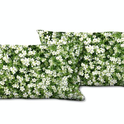 Deko-Foto-Kissen Set (2 Stk.), Motiv: Weiße Blüten-Wiese - Größe: 80 x 40 cm - Premium Kissenhülle, Zierkissen, Dekokissen, Fotokissen, Kissenbezug