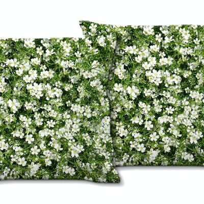 Ensemble de coussins photo décoratifs (2 pièces), motif : prairie de fleurs blanches - taille : 40 x 40 cm - housse de coussin premium, coussin décoratif, coussin décoratif, coussin photo, housse de coussin