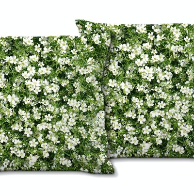 Juego de cojines decorativos con foto (2 piezas), motivo: prado de flores blancas - tamaño: 40 x 40 cm - funda de cojín premium, cojín decorativo, cojín decorativo, cojín fotográfico, funda de cojín