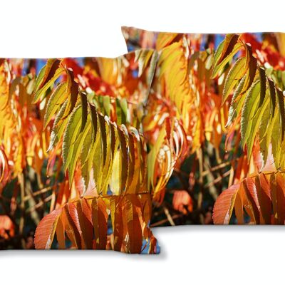 Decorative photo cushion set (2 pieces), motif: colorful autumn leaves 7 - size: 40 x 40 cm - premium cushion cover, decorative cushion, decorative cushion, photo cushion, cushion cover