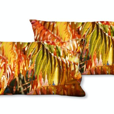 Decorative photo cushion set (2 pieces), motif: colorful autumn leaves 7 - size: 80 x 40 cm - premium cushion cover, decorative cushion, decorative cushion, photo cushion, cushion cover