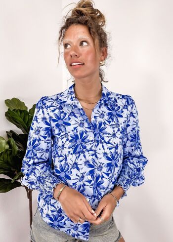 Chemise boutonnée à imprimé floral-Bleu 2