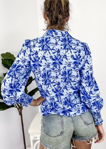 Chemise boutonnée à imprimé floral-Bleu 5