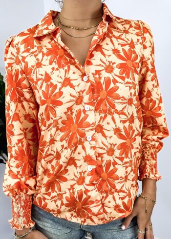 Chemise boutonnée à imprimé floral-Orange 4