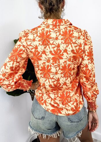 Chemise boutonnée à imprimé floral-Orange 5